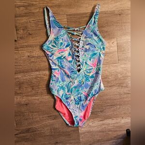 Lilly Pulitzer Isle Lattice One-Piece Swimsuit in the "Celestial Seas"